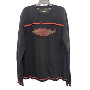 Harley-Davidson Wool Blend Men’s Sweater Medium Black & Red Stripes Vintage